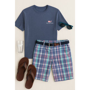 Vineyard Vines 9” Plaid Breaker Shorts Men’s Size 28 – Preppy Madras Blue Pink